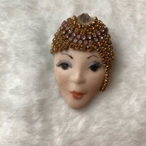 Vintage Flapper Girl‎ Porcelain Pin Brooch